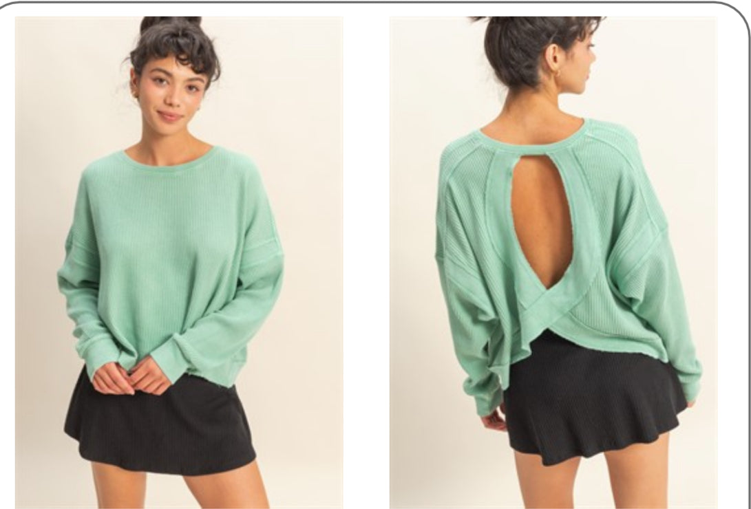 Thermal Overlap Open Back Raw Hem Top