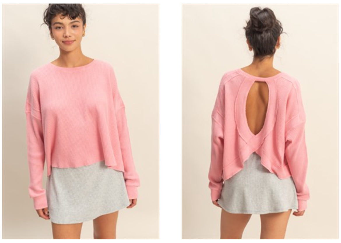 Thermal Overlap Open Back Raw Hem Top