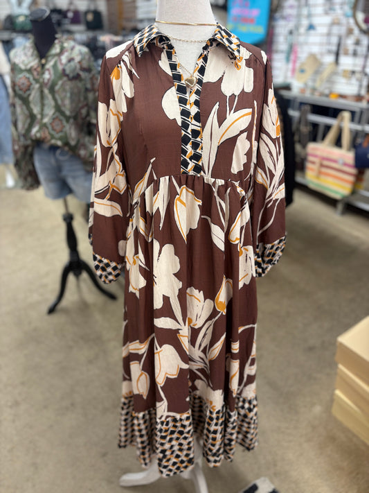 Floral Contrast Trim Maxi Dress