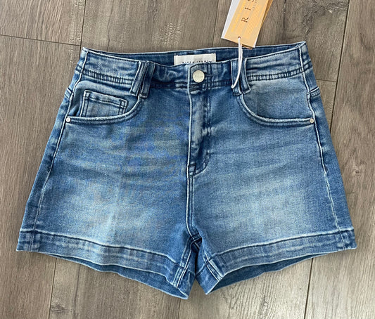 Mid Rise Medium Wash Denim Shorts by Risen