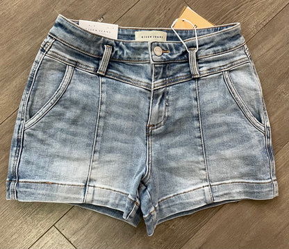 Mid Rise Light Wash Denim Shorts by Risen