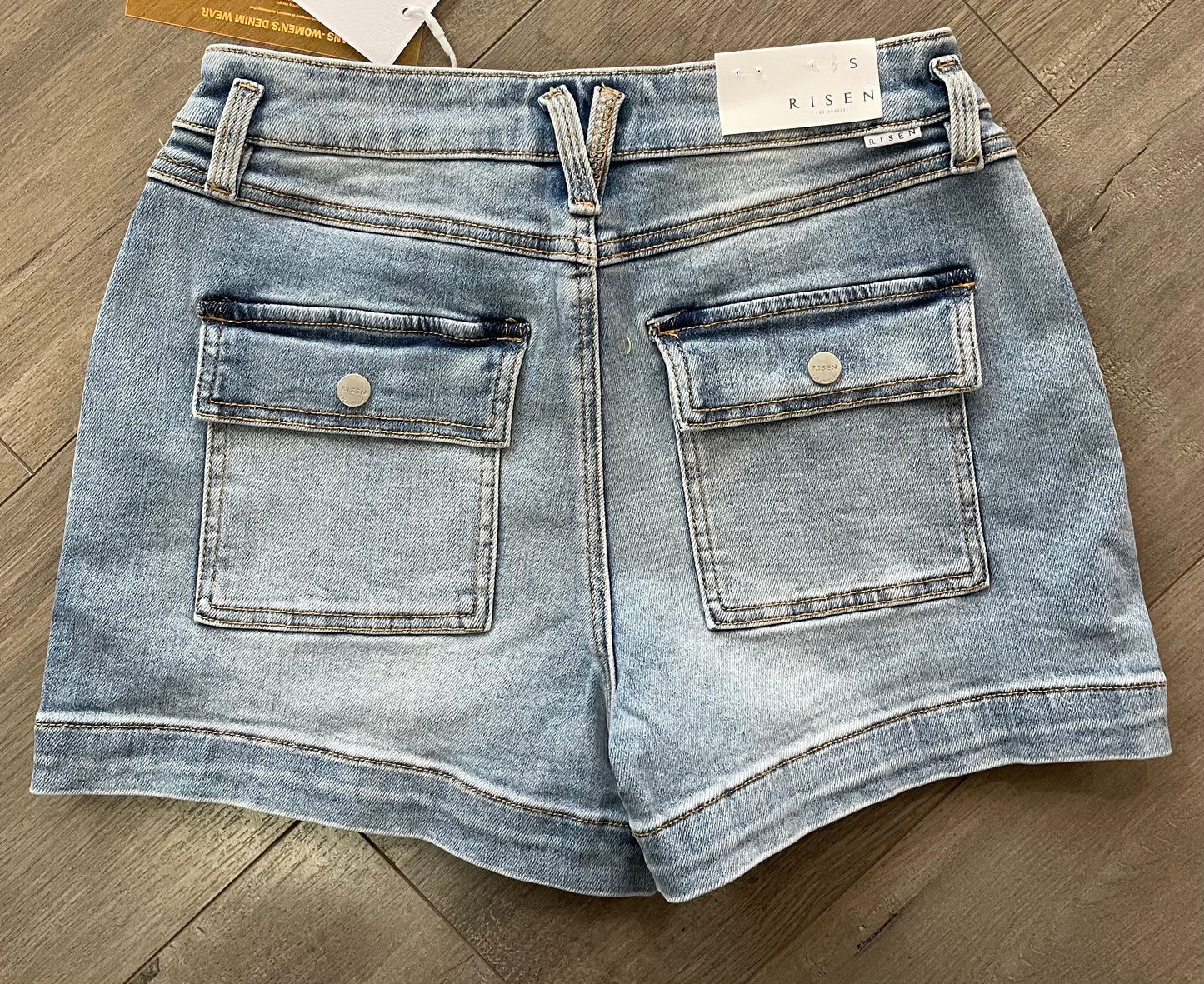 Mid Rise Light Wash Denim Shorts by Risen