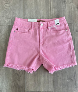 Pink Garment Dyed Frey Hem Short