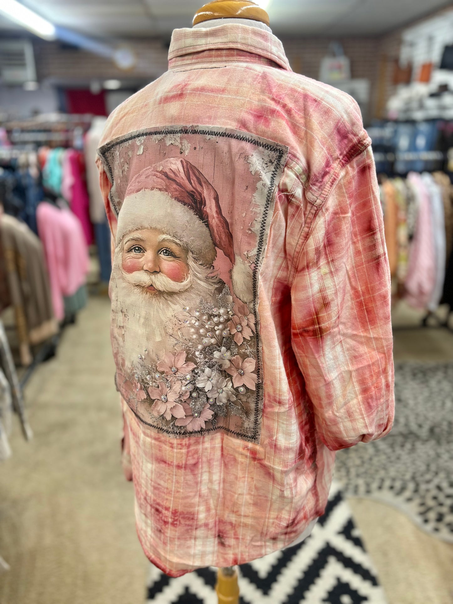 Vintage Santa Bleached Flannel w/ Gems
