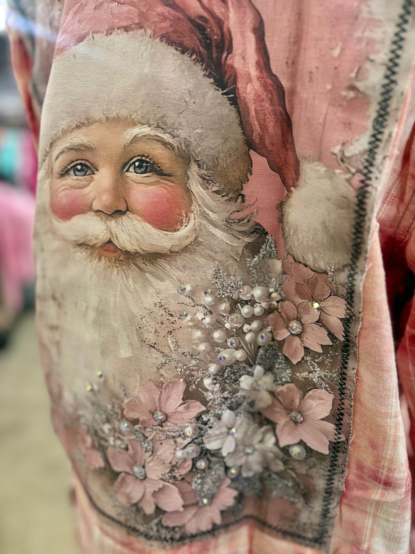 Vintage Santa Bleached Flannel w/ Gems