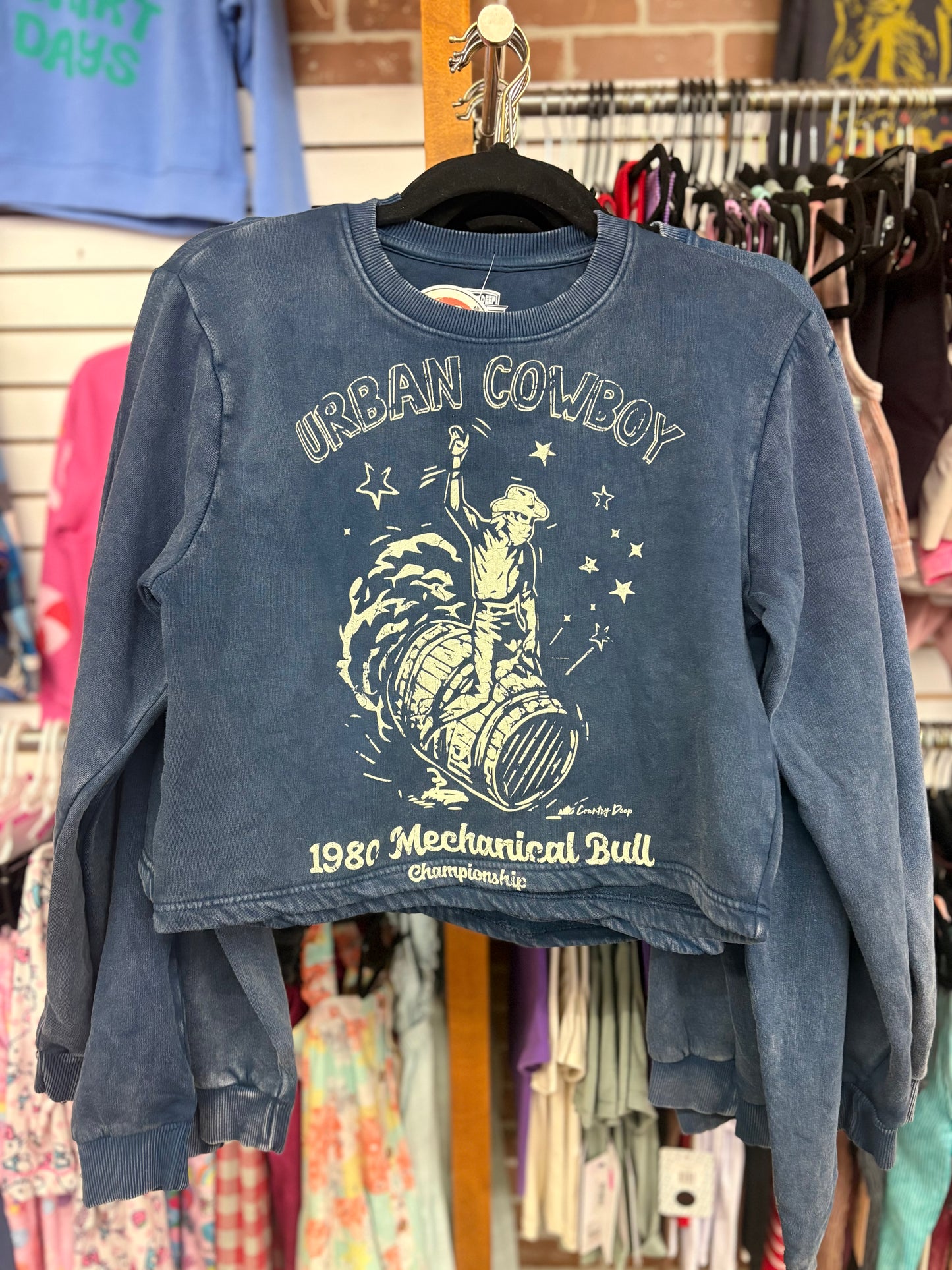 Urban Cowboy 1980's Mechanical Bull Vintage Acid Washed Sweatshirt