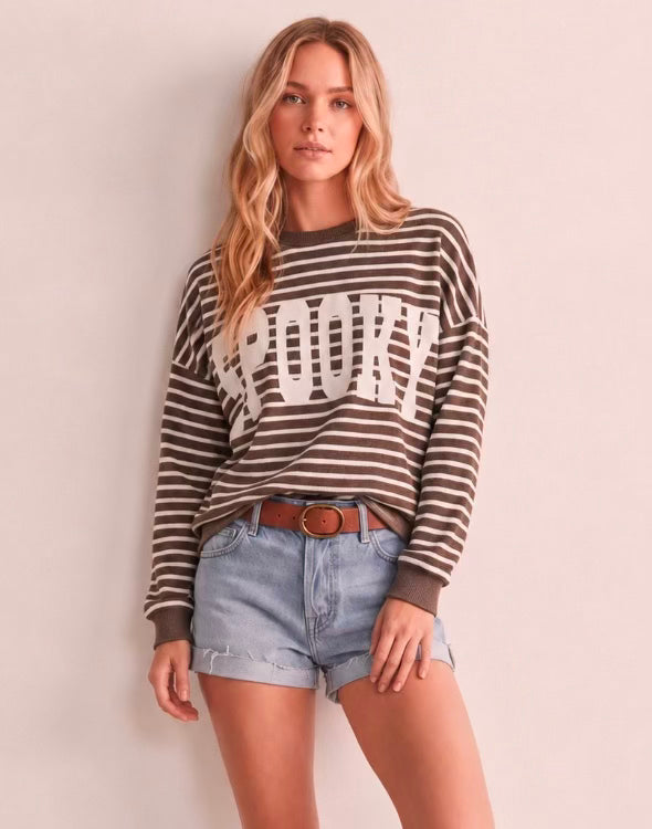 "SPOOKY" Stripe Cloudy Knit Top