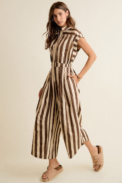 Sleeveless Wide Leg Wide Stripe Jumpsuit