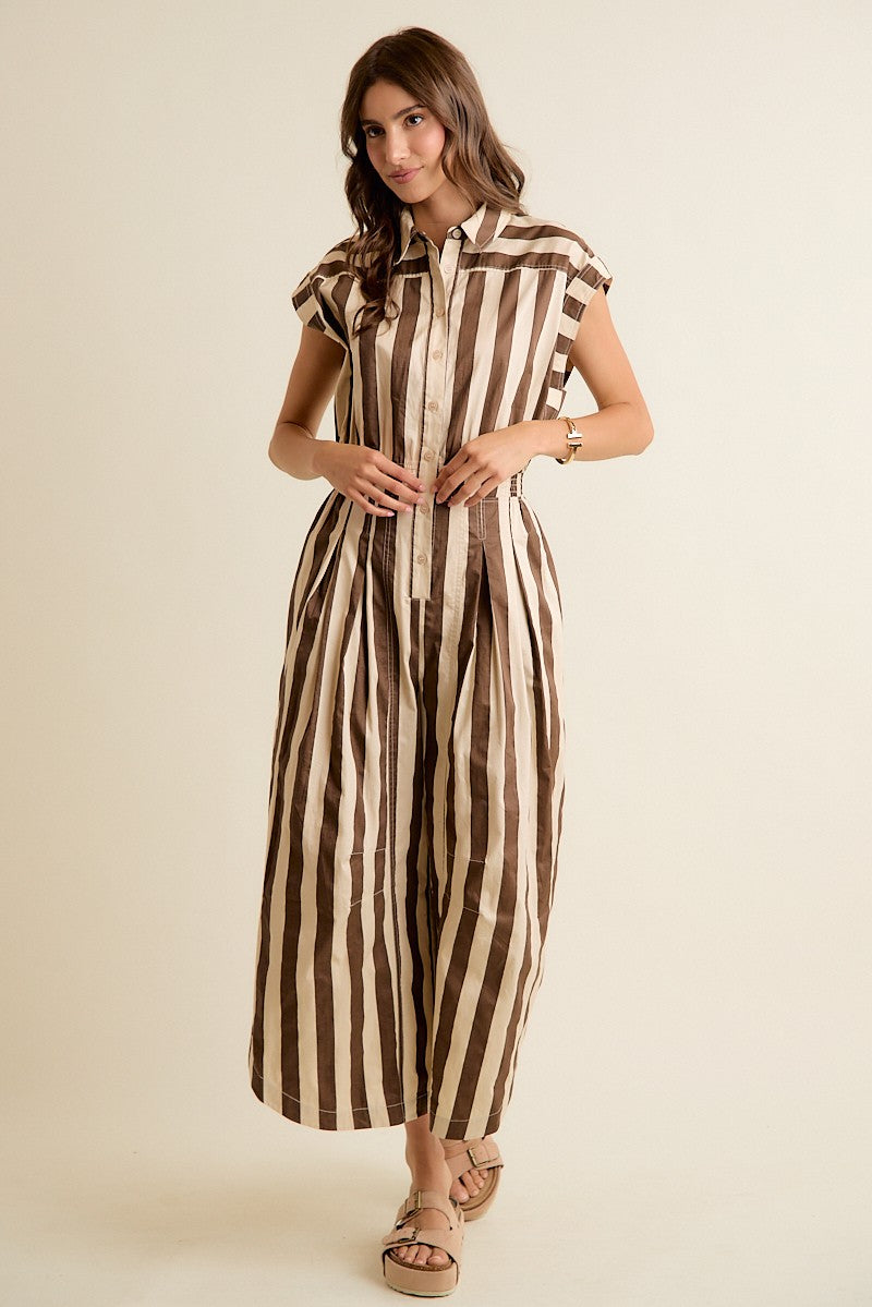 Sleeveless Wide Leg Wide Stripe Jumpsuit