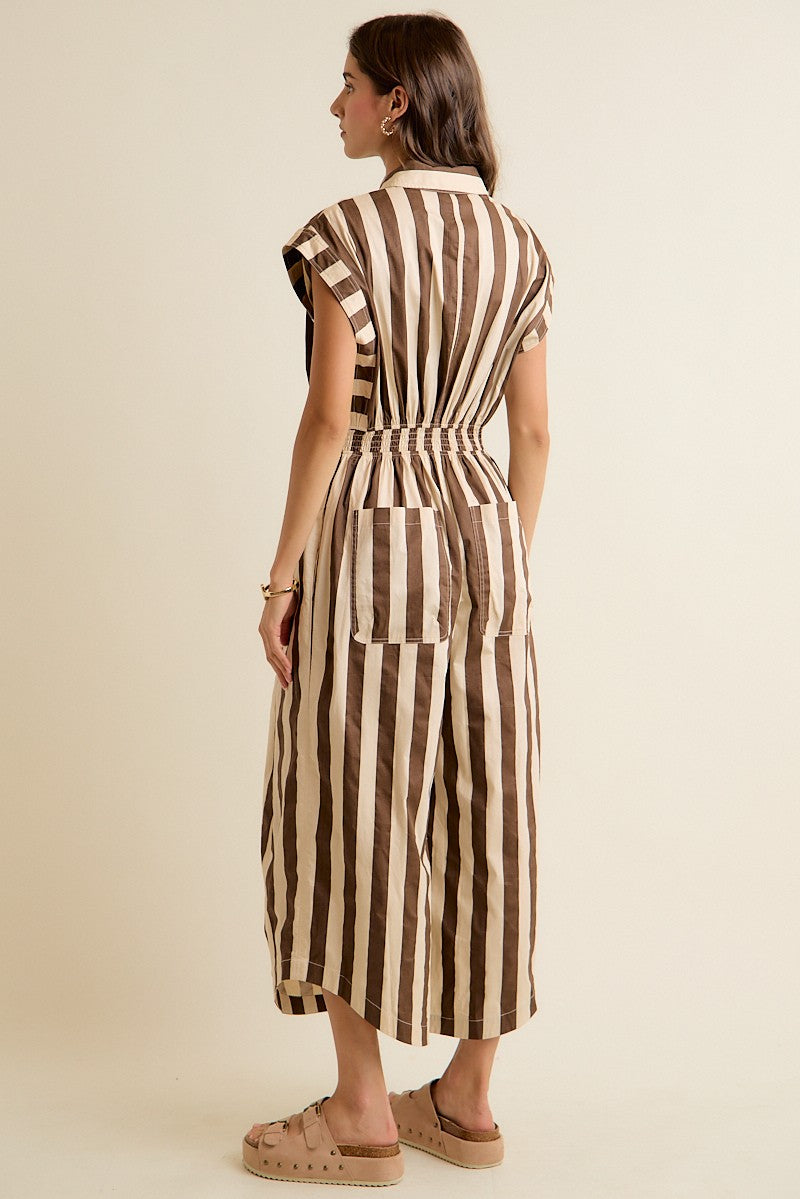 Sleeveless Wide Leg Wide Stripe Jumpsuit