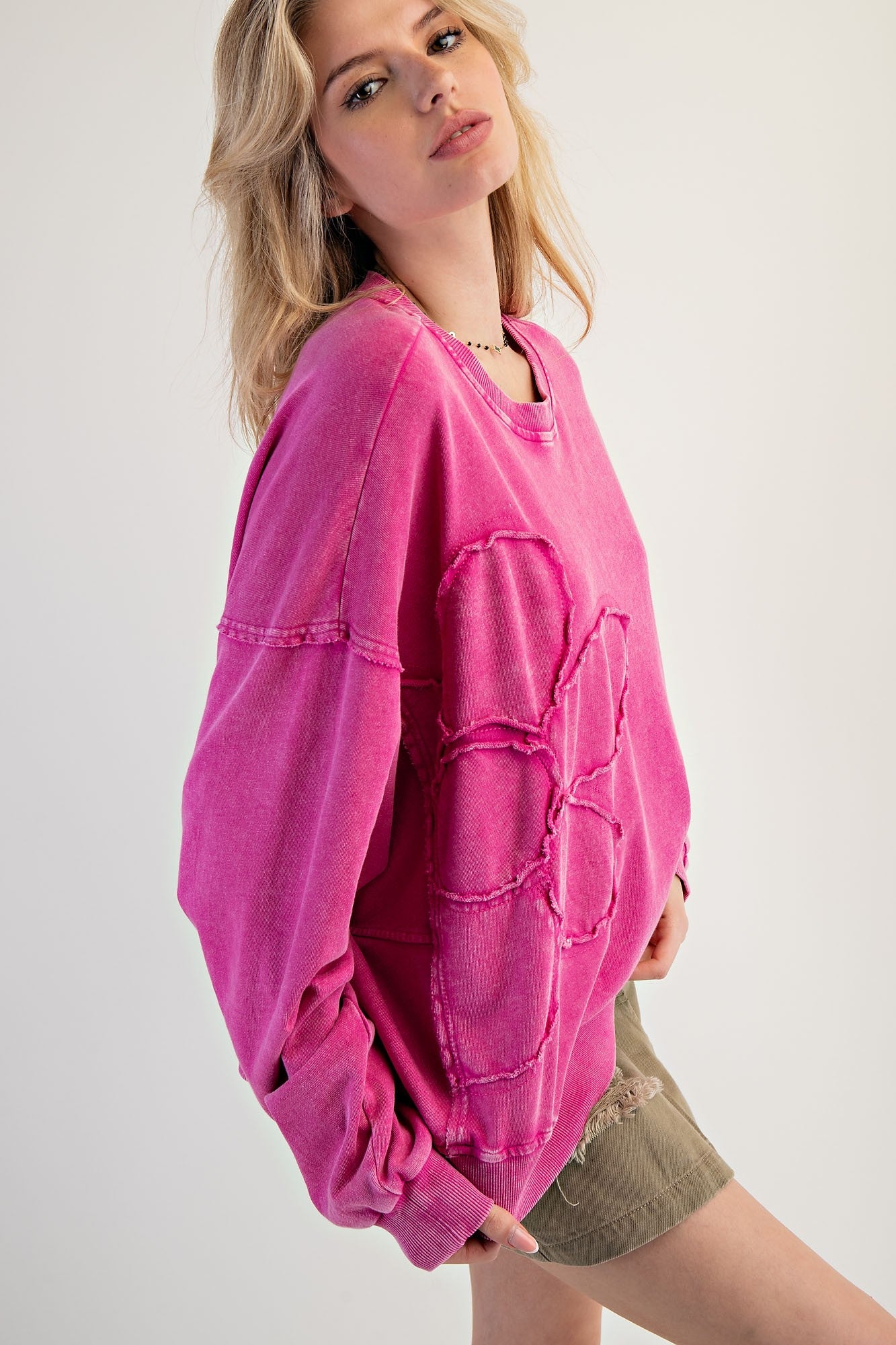 Flower Patch Washed Terry Knit Pullover