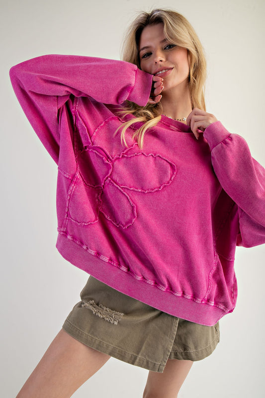 Flower Patch Washed Terry Knit Pullover