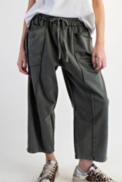 Mineral Washed Terry Knit Barrel Pants