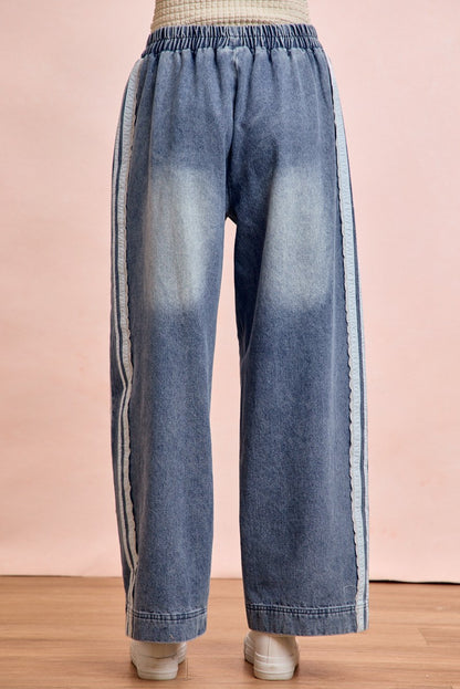 Washed Lace Contrast Sided Denim Pants
