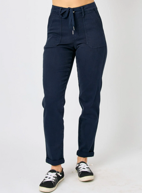 Navy Garment Dyed High Waist Jogger Jeans