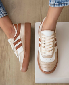 Neutral Sporty Striped  Sneakers