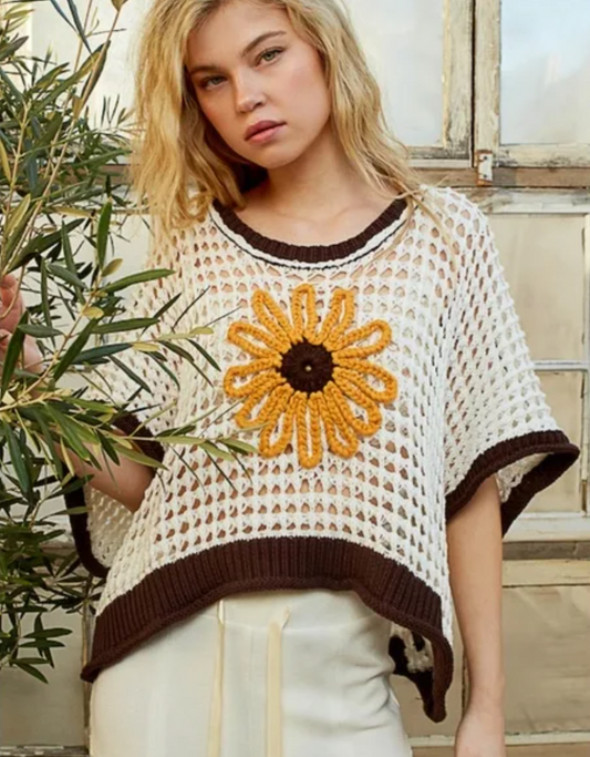 Sunflower Open Crochet Knit Top