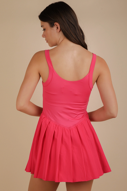 Pleated Skirt Activewear Dress w/ Under Shorts