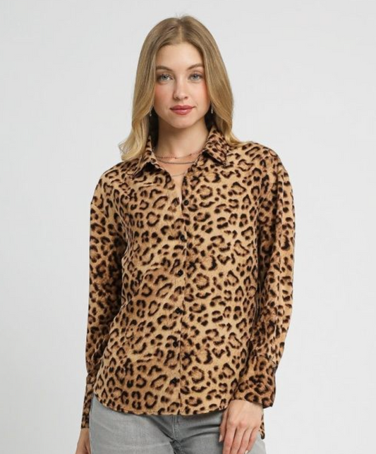 Leopard Print Button-up Blouse