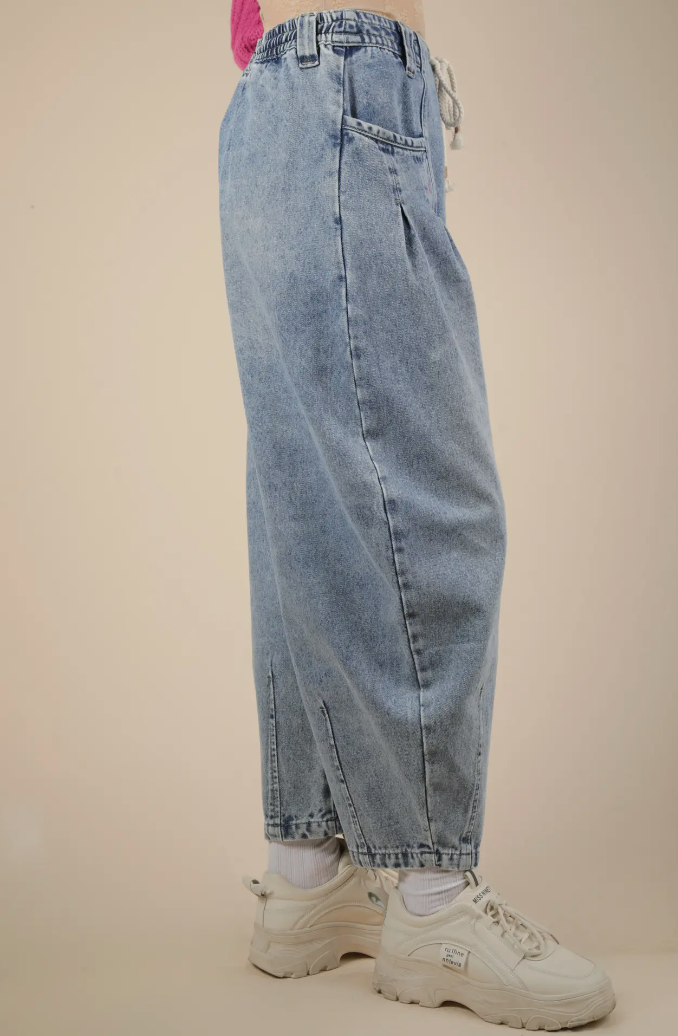 Washed Denim Barrel Leg Pants