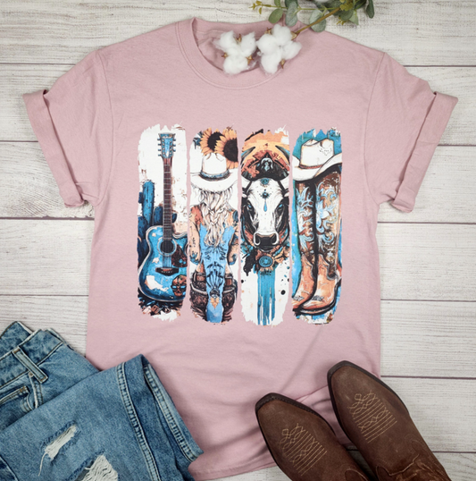 Western Turquoise Guitar Tee