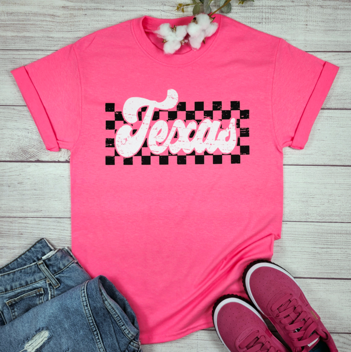 Retro Checkered Texas Tee