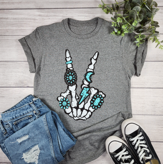 Western Skeleton Victory Sign Tee