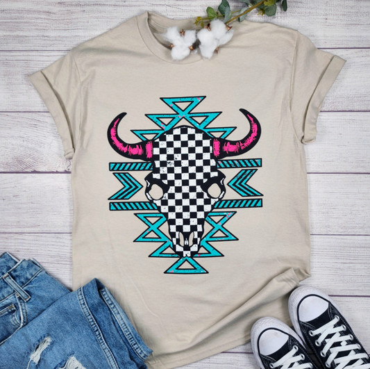 Aztec Checkered Skull Tee