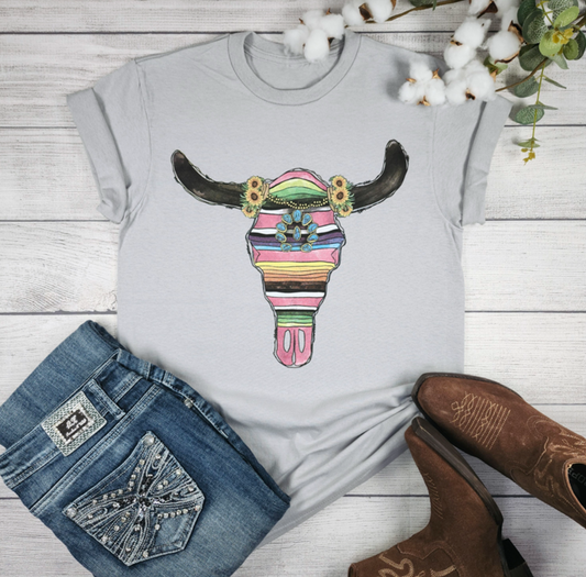 Serape Cow Skull Tee