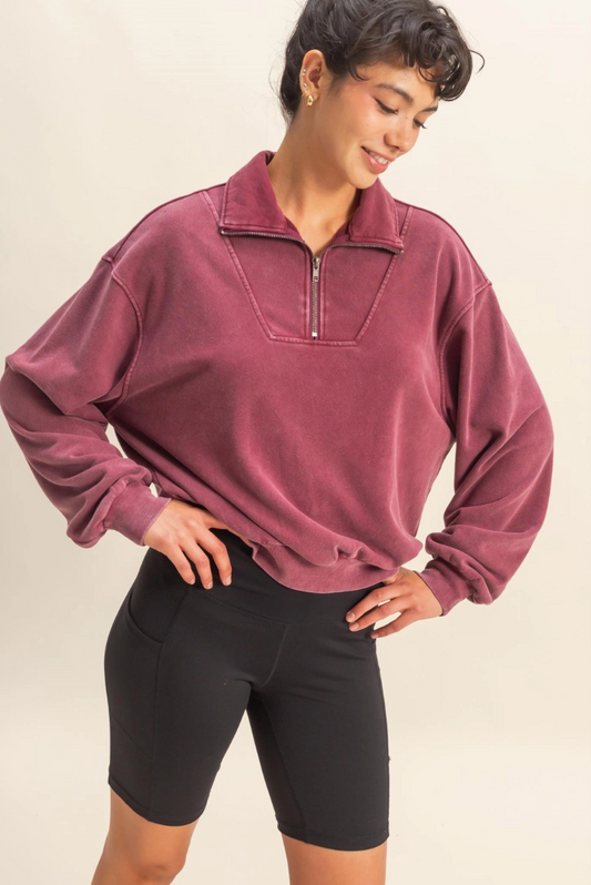 Mineral Washed Half Zip Sweatshirt