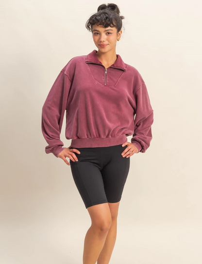 Mineral Washed Half Zip Sweatshirt