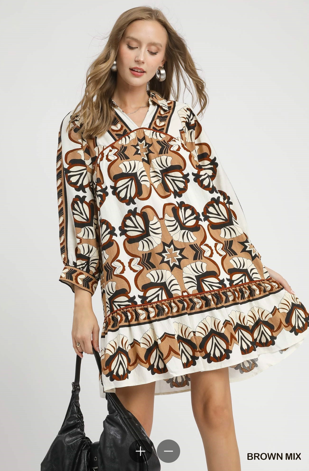 Border Print Tiered Mini Dress