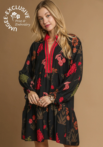 Mix Floral Print Mini Dress