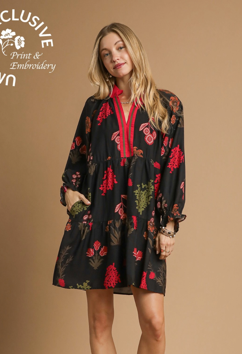 Mix Floral Print Mini Dress