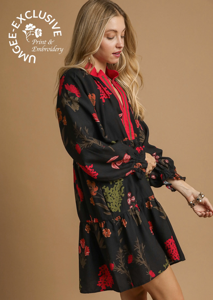 Mix Floral Print Mini Dress