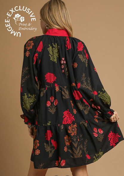 Mix Floral Print Mini Dress