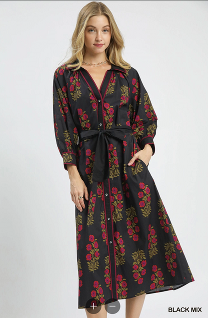 Floral Button-Front Maxi Shirt Dress