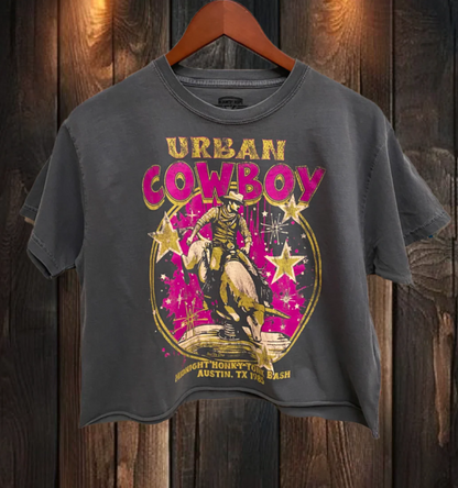 Urban Cowboy Austin Texas 80's Bash Throwback Cropped T-Shirt
