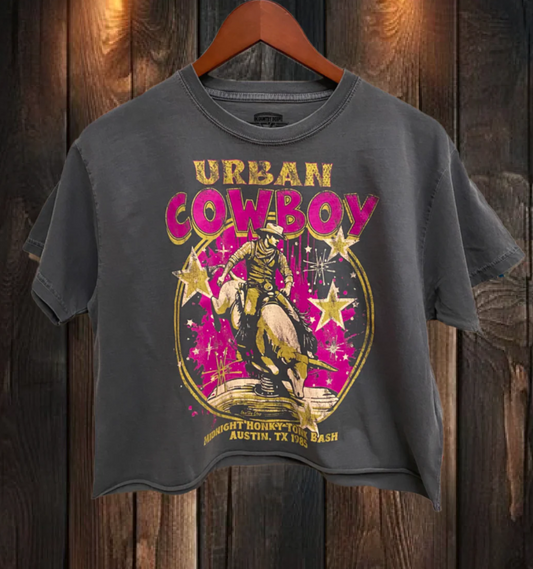 Urban Cowboy Austin Texas 80's Bash Throwback Cropped T-Shirt