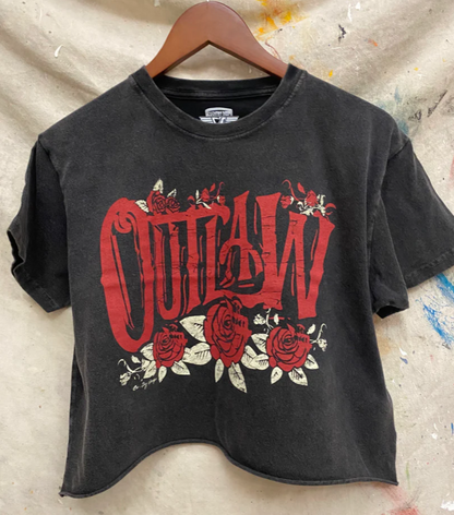 Outlaws Relaxed Cropped Acid Wash T-Shirt