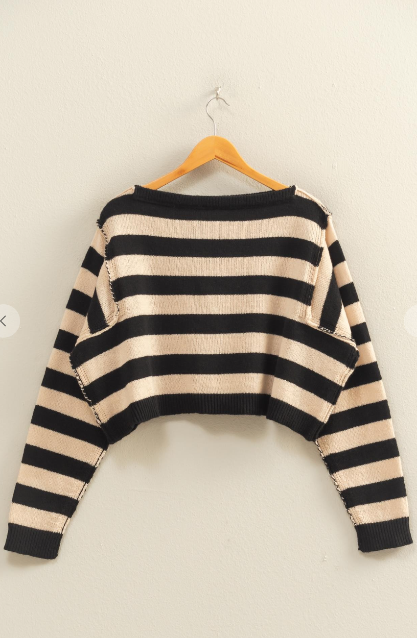 Relaxed Fit Striped Boat Neck Sweater