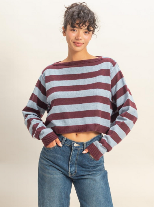 Relaxed Fit Striped Boat Neck Sweater