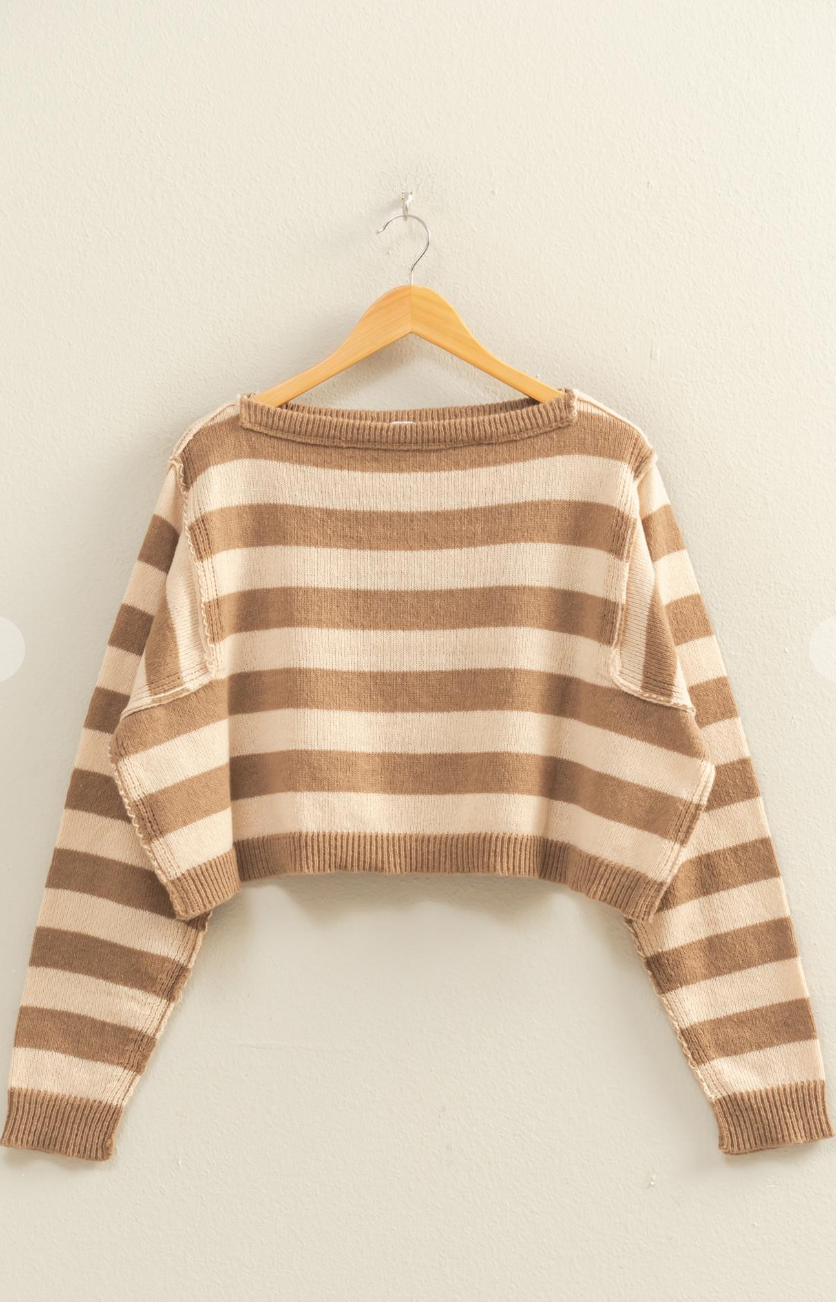 Relaxed Fit Striped Boat Neck Sweater