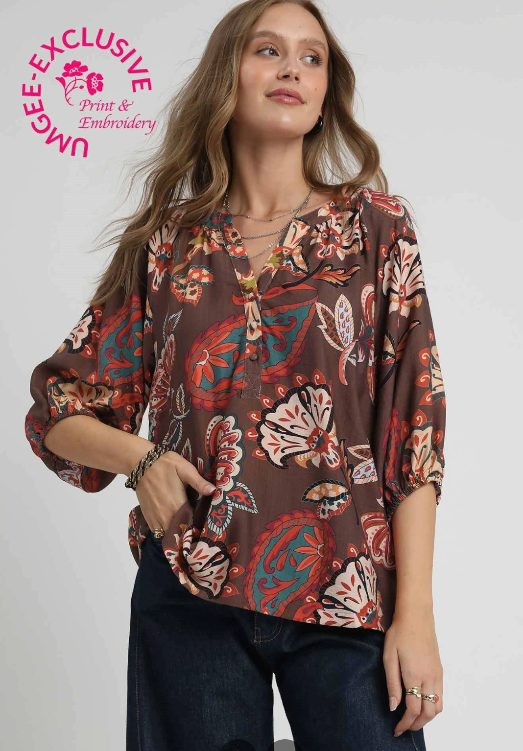 Boho Paisley Puff Sleeve Blouse