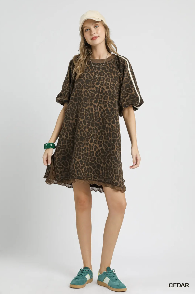 Leopard Print Puff Sleeve Dress