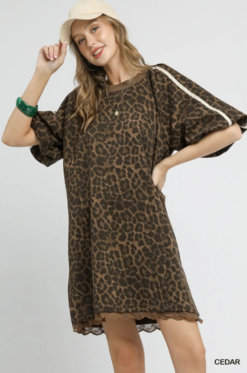 Leopard Print Puff Sleeve Dress