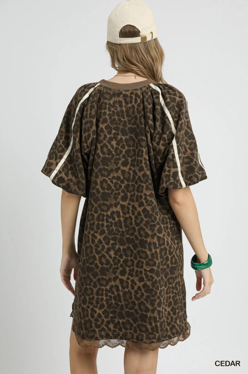 Leopard Print Puff Sleeve Dress