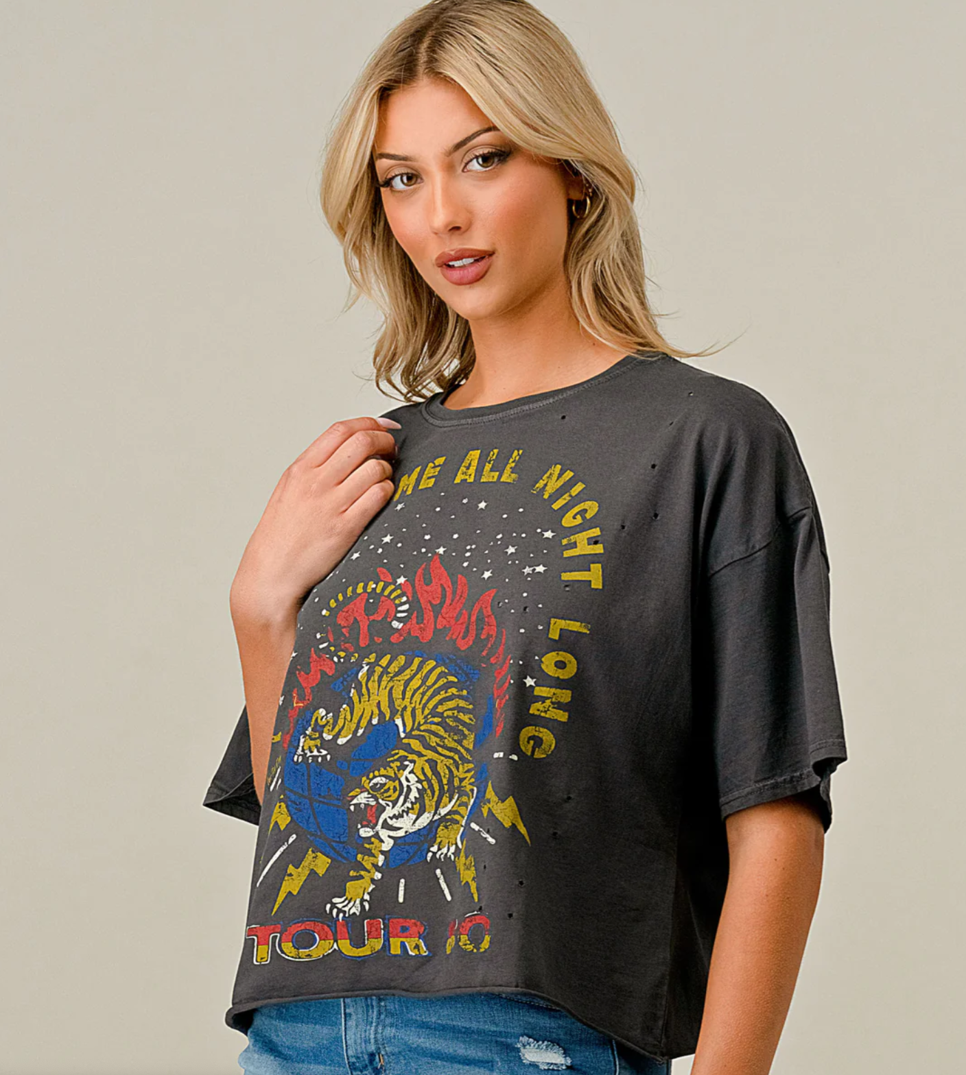 You Shook Me Oversized Vintage 1980's Vibe Distressed Cropped T-Shirt