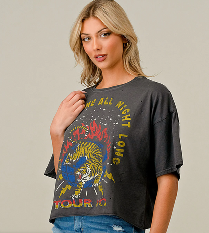 You Shook Me Oversized Vintage 1980's Vibe Distressed Cropped T-Shirt