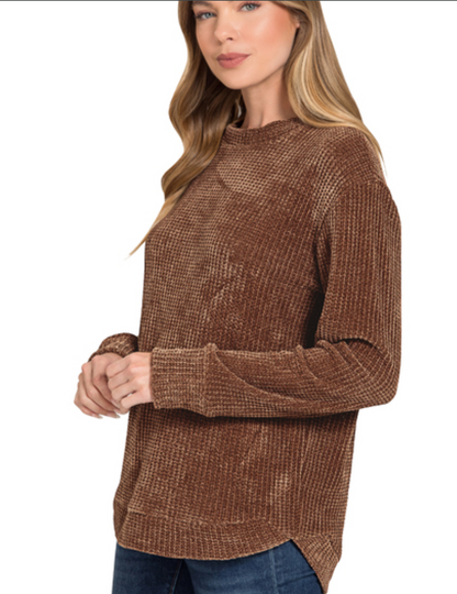 Chenille Waffle Round Neck Sweater